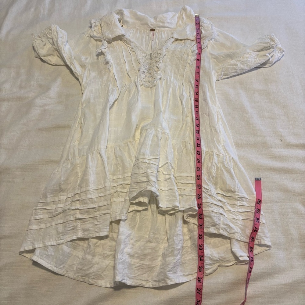 Free People White Lace-Trim V-Neck Mini Dress - Picture 6 of 14